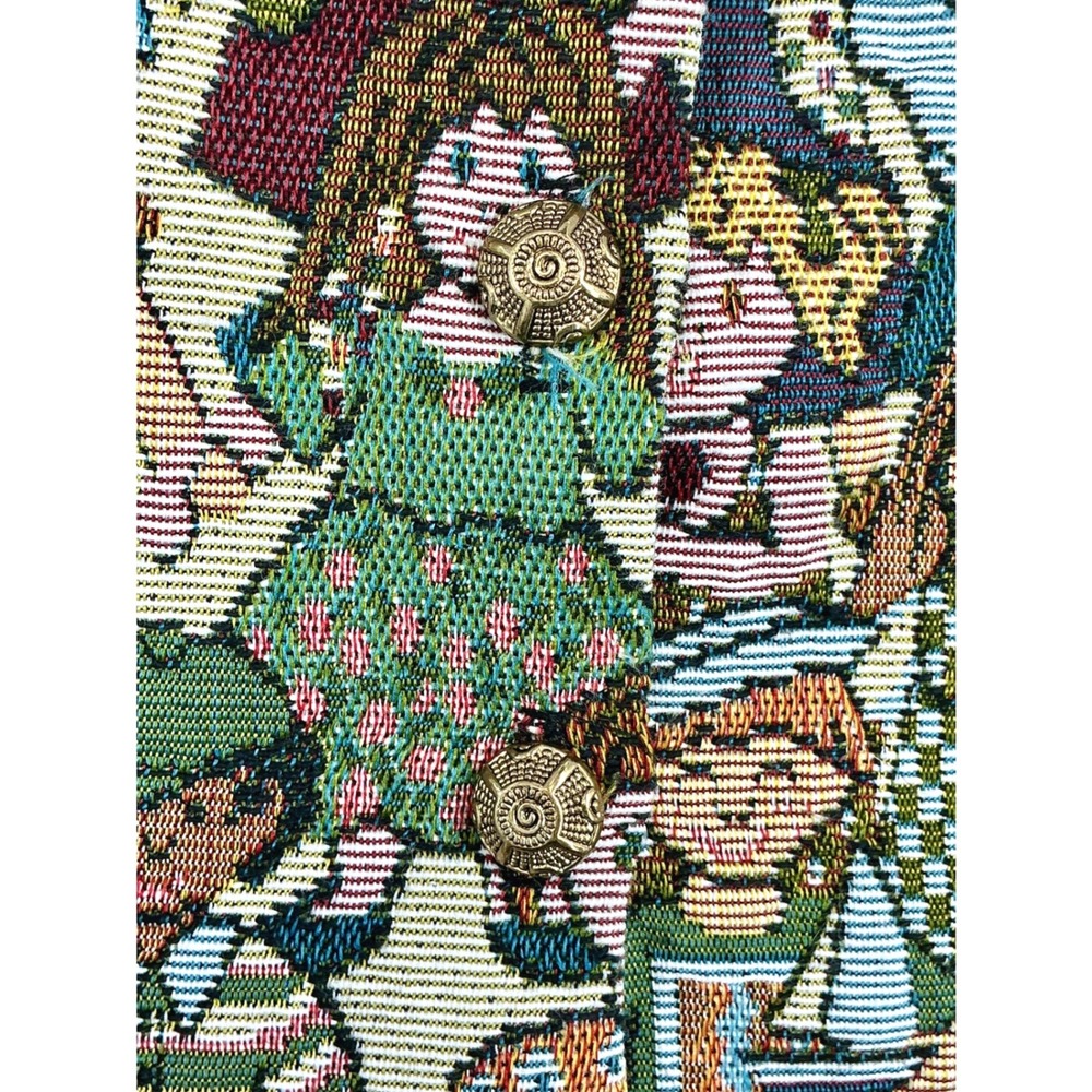 Vintage Children of the World Print Brocade Open Front Vest Teacher Kidcore - Picture 9 of 14